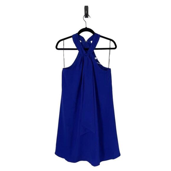 Trina Turk Women’s Dress Medium Verge Shift Bow tie Halter Dress Blue Lined - Picture 5 of 14